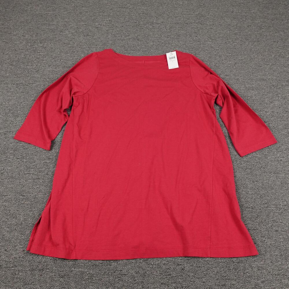 J Jill Tunic Top Womens Large Red Luxe Supima 3/4 Sleeve Boat Neck Stretch Knit